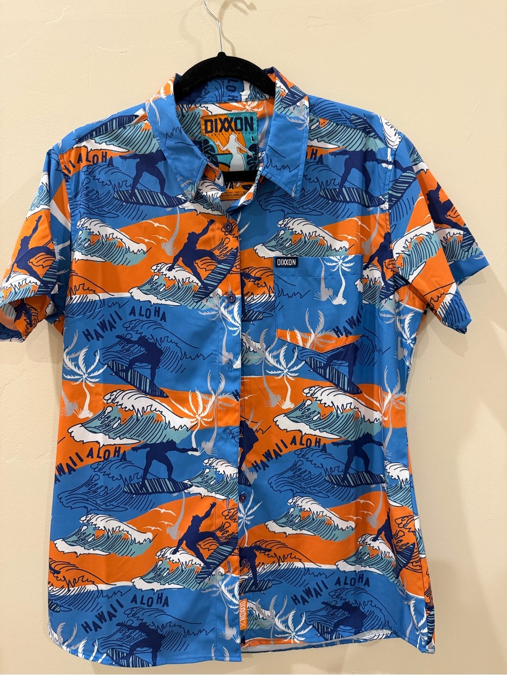 DIXXON Blue & Orange Surf Print Short Sleeve Button-Up